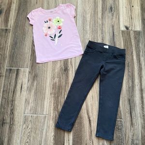 Carter’s Flower Sequin Top and gray pants Size 5